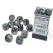 Chessex Borealis Light Luminary 16mm D6 Dice Set 12pcs (Smoke/Silver)