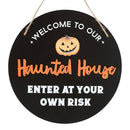 Haunted House Pumpkin Round MDF Hanging Sign