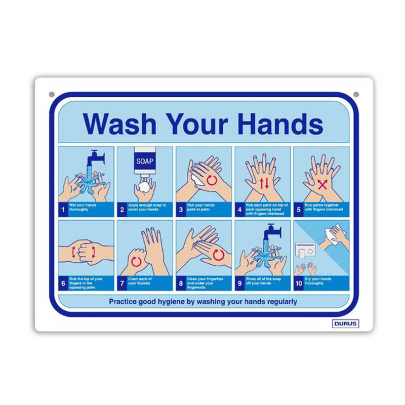 Durus How To Wash Hands Wandschild (Blau/Weiß)